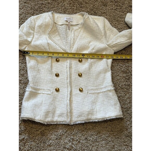 Laundry By Shelli Segal Blazer Women's 10 White Ivory Fringe Open Gold Buttons - Picture 9 of 9